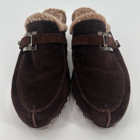 Stuart Weitzman Brown Suede Mules with Fur Trim - Picture 2 of 7